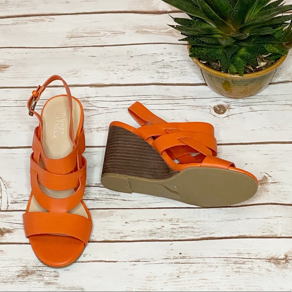 NEW Market & Spruce Orange Strappy Wedges